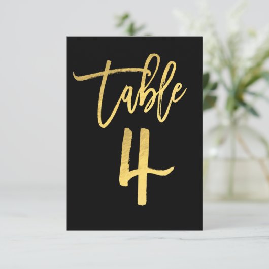 Elegant Gold Foil Moderne Script Table Number 4 Kaart (Staand voorkant)