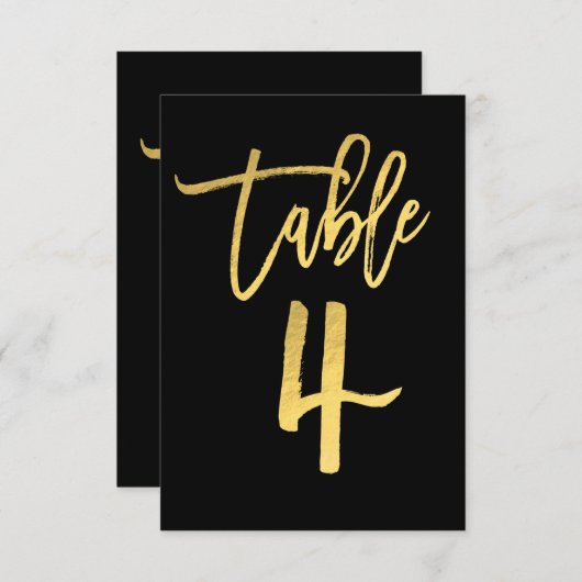 Elegant Gold Foil Moderne Script Table Number 4 Kaart (Voorkant / Achterkant)