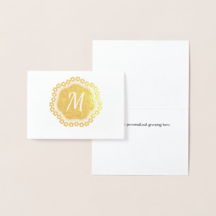 Elegant Gold Foil Monogram Note Kaart
