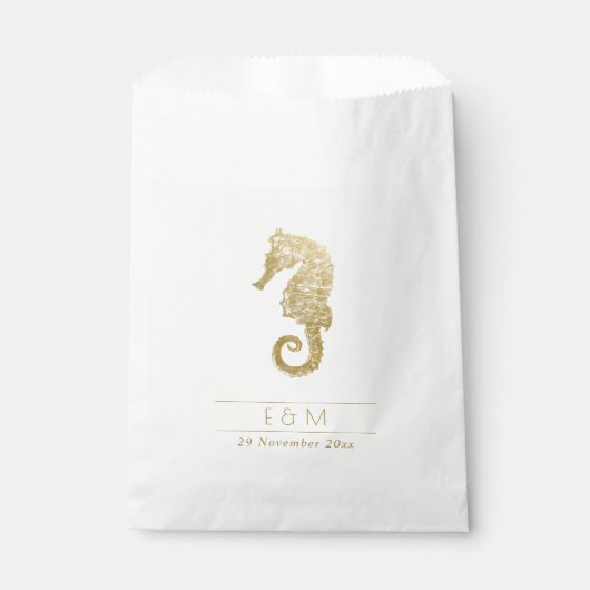 ELEGANT GOLD FOIL NAVY SEAHORSE MONOGRAM WEDDING BEDANKZAKJE (Voorkant)