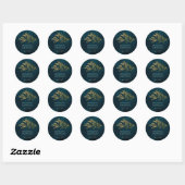 ELEGANT GOLD FOIL NAVY UNDERWATER SEAWEEDS WEDDING RONDE STICKER (Vel)