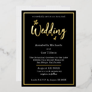 Elegant Gold Foil op Black Wedding Folie Uitnodiging