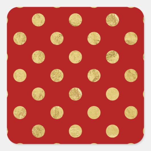 Elegant Gold Foil Polka Dot Pattern - Gold & Red Vierkante Sticker (Voorkant)