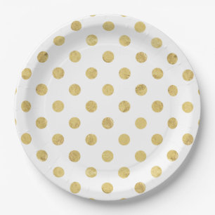 Elegant Gold Foil Polka Dot Pattern - Gold & White Papieren Bordje