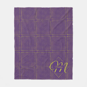 Elegant Gold Foil Polka Dots op Paarse monogram Fleece Deken