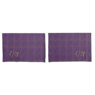 Elegant Gold Foil Polka Dots op Paarse monogram Kussensloop
