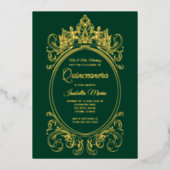 Elégant Gold Foil Quinceañera Invitation Couronne (Recto)