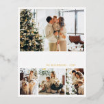 Elégant Gold Foil Script Collage Carte postale de<br><div class="desc">Élégante calligraphie Minimaliste Gold Foil Script Blanc 4 Photo Collage Joyeux Noël Carte de vacances. Ce modèle festif, mimimaliste, fantasque de quatre (4) cartes de vacances photo présente un joli collage photo et dit "Joyeux Noël"! Le texte de salutation "Joyeux Noël" est écrit dans une belle main lettré tourbillonnant swash-tail...</div>