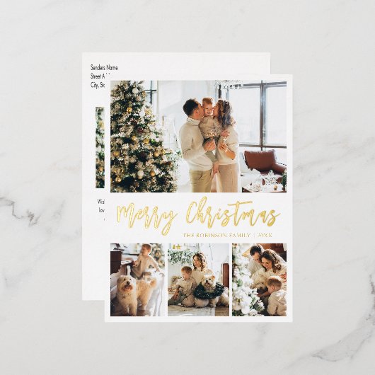 Elegant Gold Foil Script Collage Holiday Briefkaar Folie Feestdagen Briefkaart (Voorkant / Achterkant)
