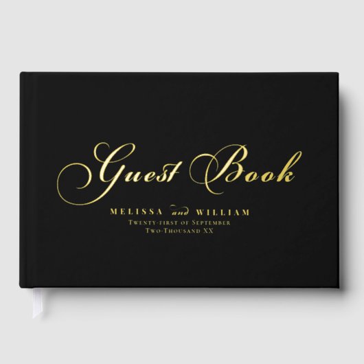 Elegant Gold Foil Script Modern Black Wedding (Recto)