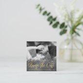 Elegant Gold Foil Script Photo Change the Date Informatiekaartje (Staand voorkant)