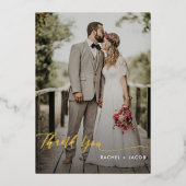 Elegant Gold Foil Script Simple 2-Photo Wedding Folie Uitnodiging (Voorkant)