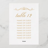 Elegant Gold Foil Table Number With 8 Guest Names Folie Uitnodiging (Achterkant)
