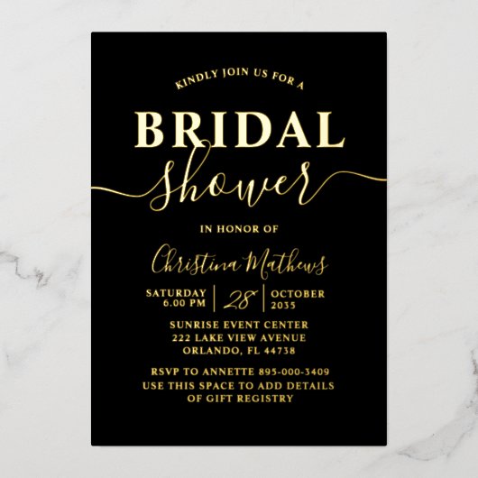 Elegant Gold Foil Vrijgezellenfeest Folie Uitnodiging (Voorkant)