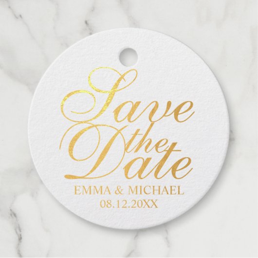 Elegant Gold Foil Wedding Save the Date Bedankjes Labels (Voorkant)