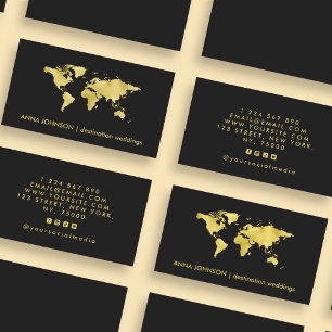 Elegant Gold Foil Wereldkaart Global Travel Agent Visitekaartje