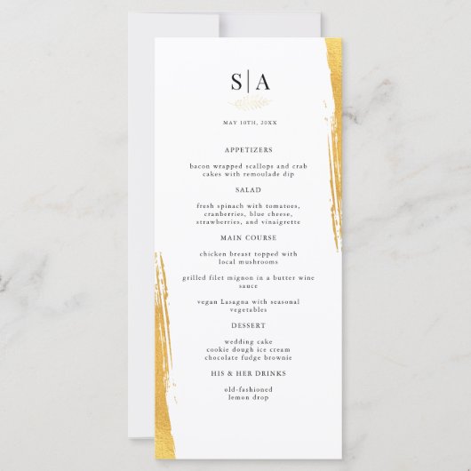 Elégant Gold Foil White Mariage Diner Menu (Devant)