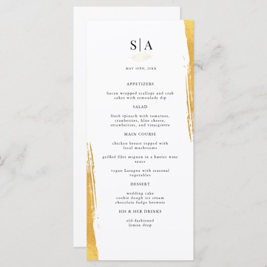 Elegant Gold Foil White Weddenrenmenu (Voorkant / Achterkant)