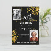 Elegant Gold Foliage 2 Photo 70th Birthday Party Kaart (Staand voorkant)