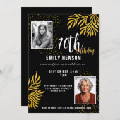 Elegant Gold Foliage 2 Photo 70th Birthday Party Kaart (Voorkant / Achterkant)
