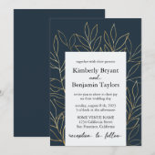Elegant Gold Foliage. Dusty Blue Luxury Wedding Kaart (Voorkant / Achterkant)