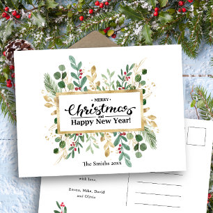 Elegant Gold Foliage Greenery Waterverf Floral Feestdagenkaart