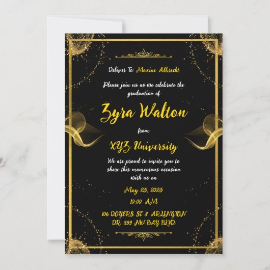 Elégant Gold Formal Graduation Party Invitation (Dos)