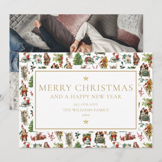 Elegant Gold-fotokerst Feestdagenkaart (Voorkant / Achterkant)