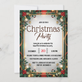 Elegant Gold Frame Christmas Party Invitation Kaart