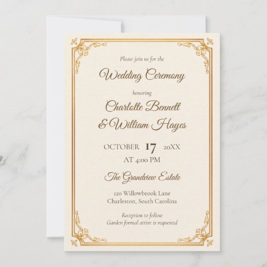 Elegant Gold Frame Classic Wedding Invitation (Devant)