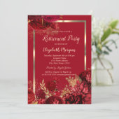 Elegant Gold Frame Confetti Red Roses Retirement Kaart (Staand voorkant)