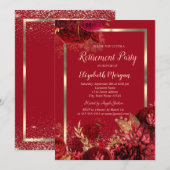 Elegant Gold Frame Confetti Red Roses Retirement Kaart (Voorkant / Achterkant)