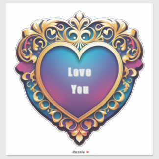 Elegant Gold-Frame Ornate Heart Design Sticker