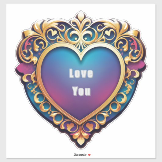 Elegant Gold-Frame Ornate Heart Design Sticker (Vel)