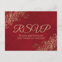 Elegant Gold Frills on Crimson Red Wedding RSVP