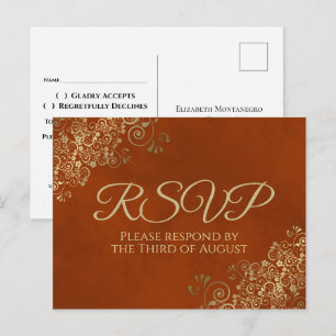 Elegant Gold Frills op Rust Sinaasappel Wedding RS Briefkaart