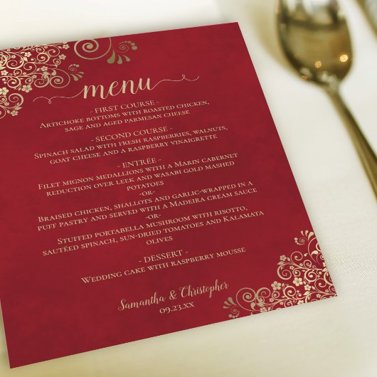 Elegant Gold Frills sur le menu Mariage Red Budget