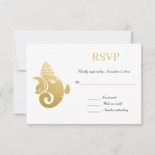 Elegant Gold Ganapati | RSVP Indische bruiloft Kaart (Voorkant)