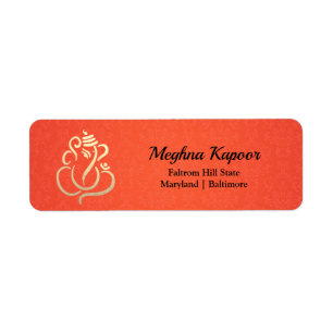 Elegant Gold Ganesh/Indian God Sinaasappel Damask Etiket