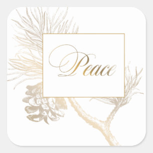 Elegant Gold gegraveerd Pine Vredesgroet Vierkante Sticker