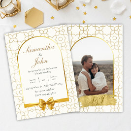 Elegant Gold Geometric Arch Photo Back Wedding Kaart