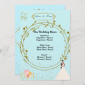 Elegant Gold Geometric Dusty Blue Wedding Menu  (Voorkant / Achterkant)