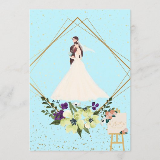 Elegant Gold Geometric Dusty Blue Wedding Program  Programma (Achterkant)