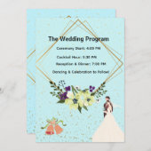 Elegant Gold Geometric Dusty Blue Wedding Program  Programma (Voorkant / Achterkant)