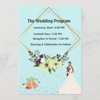 Elegant Gold Geometric Dusty Blue Wedding Program  Programma