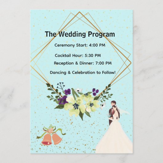 Elegant Gold Geometric Dusty Blue Wedding Program  Programma (Voorkant)