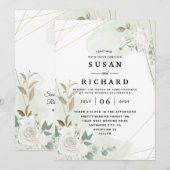 Elegant Gold Geometric Floral Greenery Wedding Kaart (Voorkant / Achterkant)