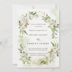 Elegant Gold Geometric Floral Greenery Wedding Kaart