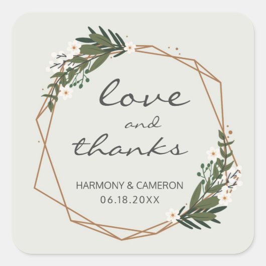 Elegant Gold Geometric Greenery Boho Wedding Vierkante Sticker (Voorkant)