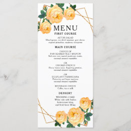 Elegant Gold Geometric Oranje Floral Boho Wedding Menu